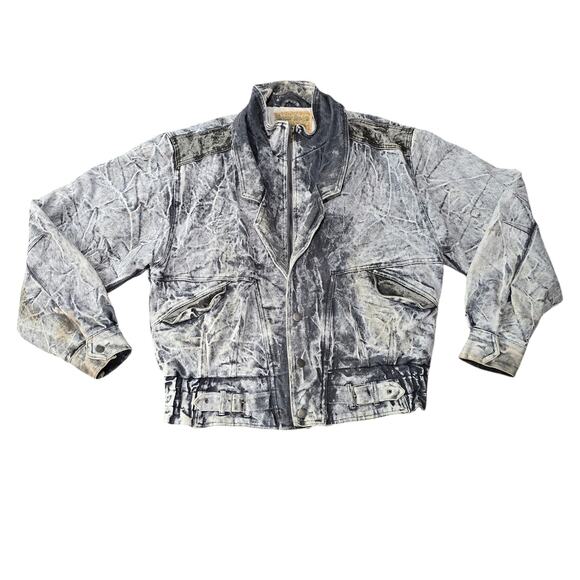 Vintage Hard Rock Denim By CODA Blue Antique Acid Wash Bomber Jacket Cloth Line - Picture 1 of 14